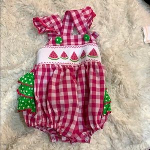 Smocked Auctions Watermelon Onesie 6M